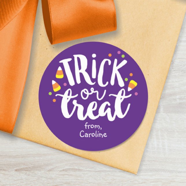 Trick or Treat Halloween Candy Cute Purple Favour Classic Round Sticker (Creator Uploaded)