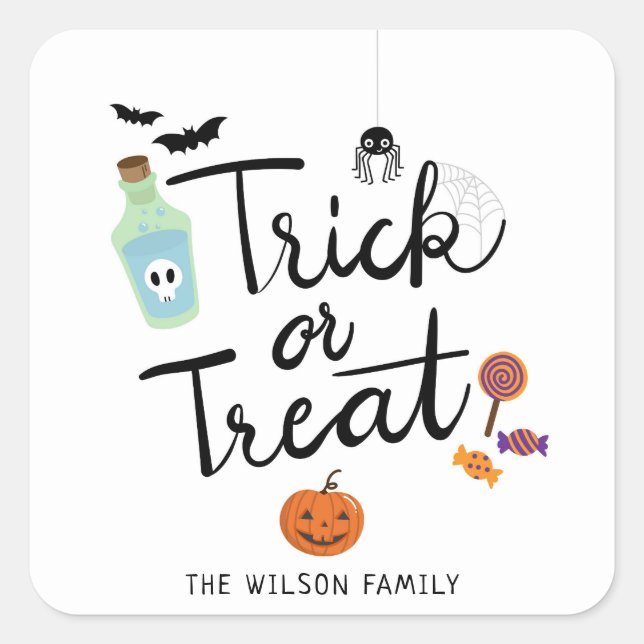 Trick or Treat Halloween Candy Square Sticker (Front)