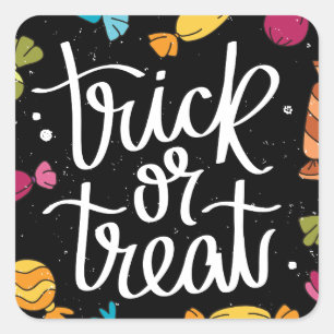 Trick or Treat Halloween Colorful Candy Print Square Sticker