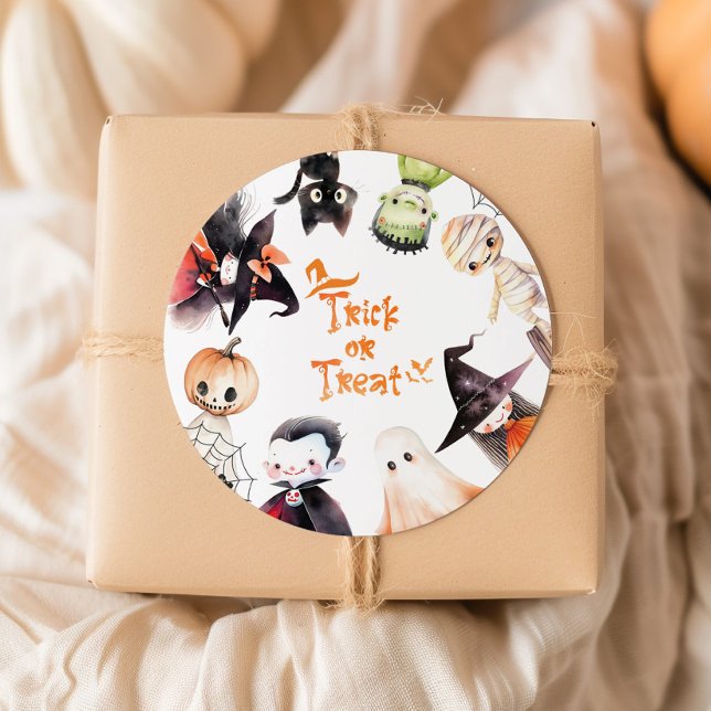 Trick or Treat Halloween Costume party birthday Classic Round Sticker (Creator Uploaded)