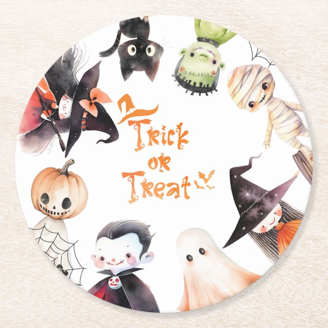 Trick or Treat Halloween Costume party birthday Round Paper Coaster (Front)