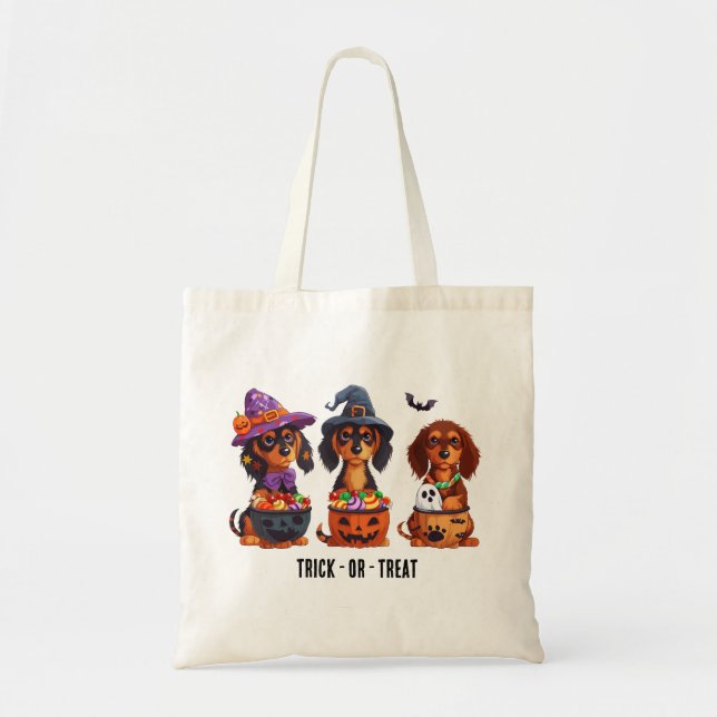 Trick Or Treat Halloween Dachshund Dogs Tote Bag (Front)