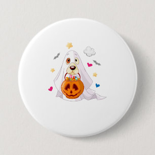 Trick Or Treat Halloween Dog Ghost 7.5 Cm Round Badge