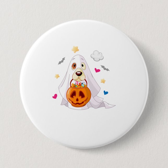 Trick Or Treat Halloween Dog Ghost 7.5 Cm Round Badge (Front)