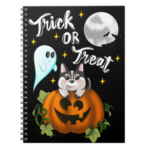 Trick or treat Halloween Dog white Notebook