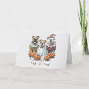 Trick Or Treat Halloween English Bulldogs Pumpkin Holiday Card