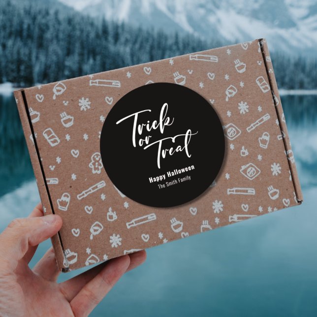 Trick or Treat Halloween Favour Treat Sticker (Modern Script Trick or Treat Happy Halloween Sticker )
