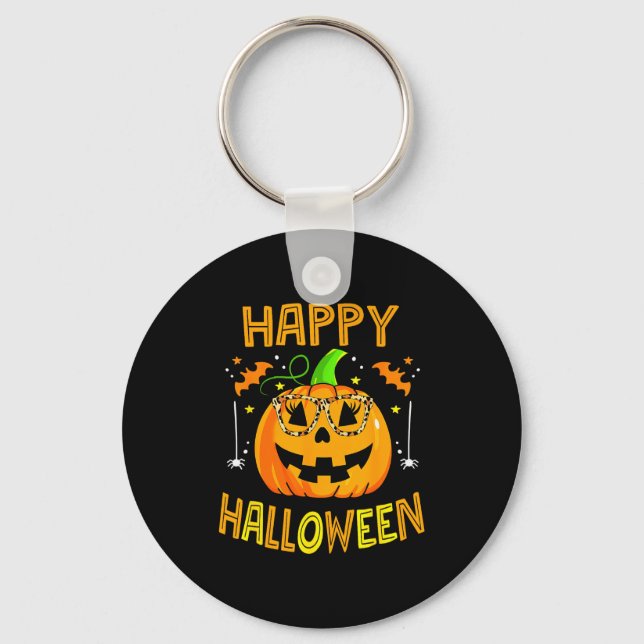 Trick Or Treat Halloween Funny Pumpkin Happy Hallo Key Ring (Front)