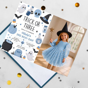 Trick Or Treat Halloween Ghost 3rd Birthday Photo Invitation
