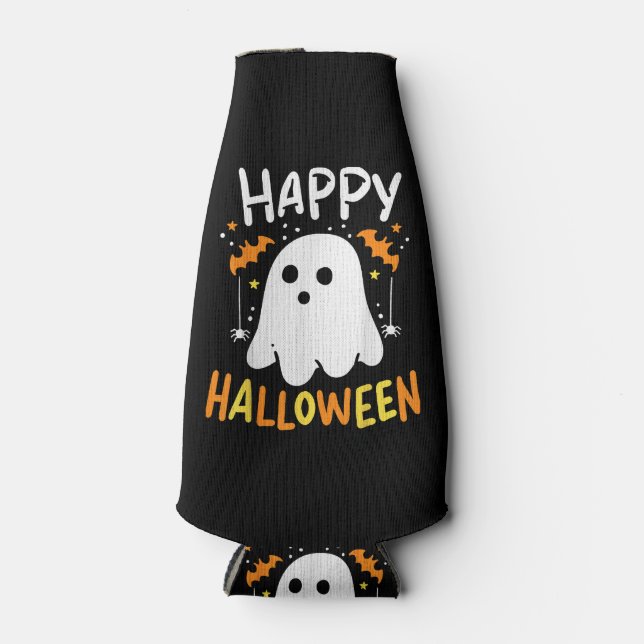 Trick Or Treat Halloween Ghost Bottle Cooler (Front)