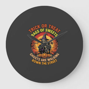 Trick Or Treat Halloween Ghost Pumpkin Haunted Hou Large Clock