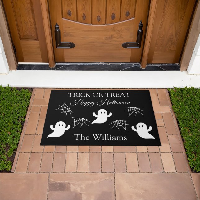 Trick or Treat Halloween Ghost Spider Webs Cute Doormat (Outdoor)
