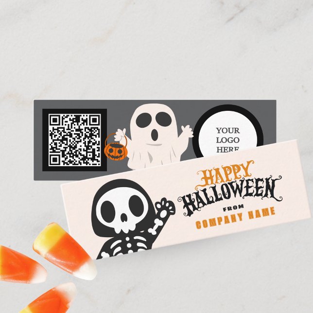 Trick or Treat Halloween Ghostly Guests Thank You  Mini Business Card (Ghost Friends Mini Halloween Business QR Thank You Cards for Trick / Trunk or Treating. Pack of 100)