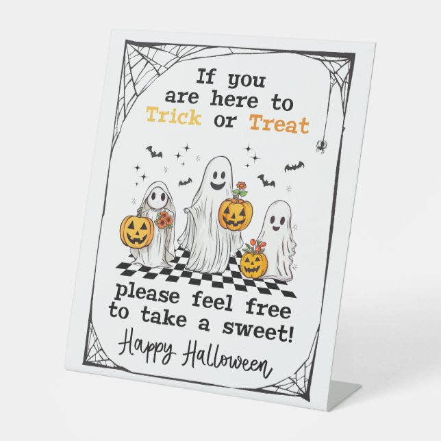 Trick or Treat Halloween ghosts porch candy sign (Front)