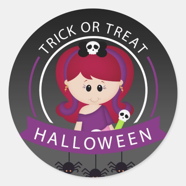 Trick or Treat Halloween Girl Classic Round Sticker (Front)