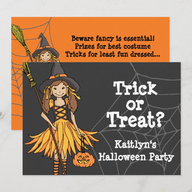 Trick or treat Halloween girls party invitation (Front/Back)