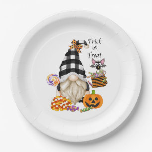 Trick or Treat Halloween Gnome Paper Plate