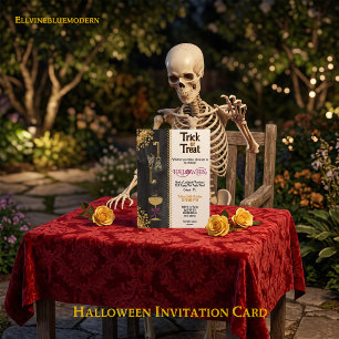 Trick or Treat Halloween Gold Glitter Skulls Invitation