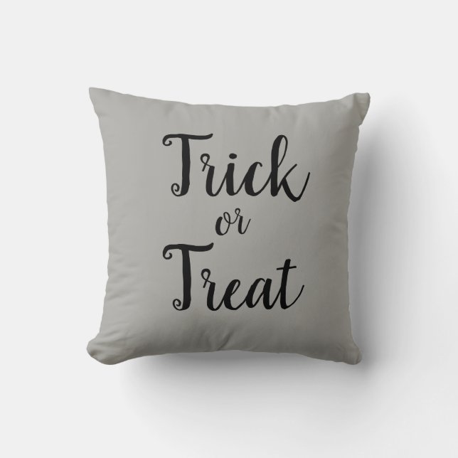 Trick or Treat Halloween Grey Throw Pillow (Front)