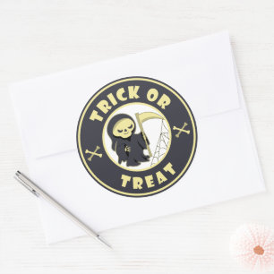 Trick or treat Halloween grim reaper character Classic Round Sticker