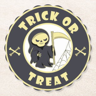Trick or treat Halloween grim reaper character Paper Coaster
