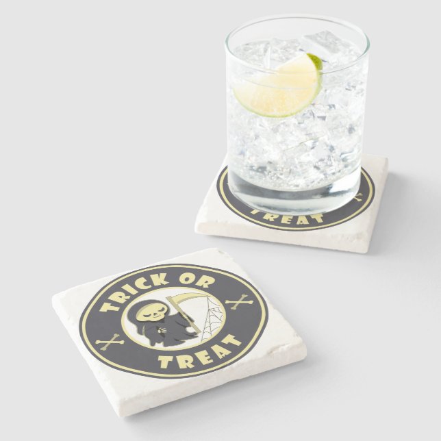 Trick or treat Halloween grim reaper character Stone Coaster (Side)