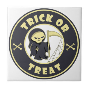 Trick or treat Halloween grim reaper character Tile