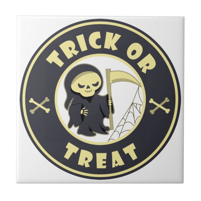 Trick or treat Halloween grim reaper character Tile (Front)