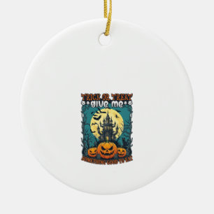 Trick Or Treat Halloween Haunted House Pumpkins Mo Ceramic Tree Decoration