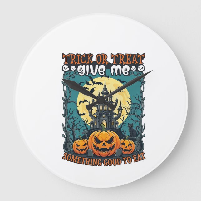 Trick Or Treat Halloween Haunted House Pumpkins Mo Large Clock (Front)