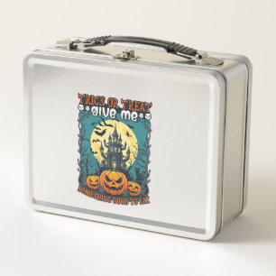 Trick Or Treat Halloween Haunted House Pumpkins Mo Metal Lunch Box