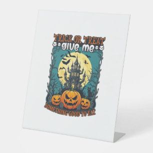 Trick Or Treat Halloween Haunted House Pumpkins Mo Pedestal Sign