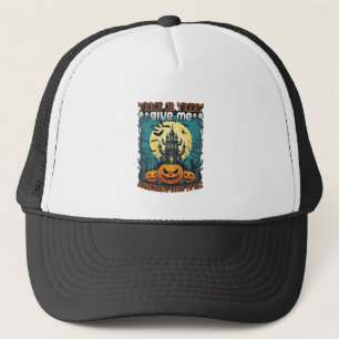 Trick Or Treat Halloween Haunted House Pumpkins Mo Trucker Hat