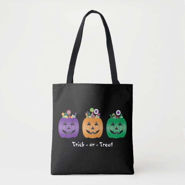 Trick Or Treat Halloween Jack O Lantern Candy Pail Tote Bag (Front)