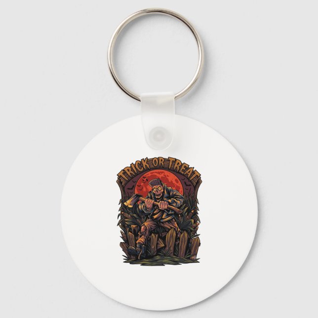 Trick Or Treat Halloween Killer Skeleton Axe Red M Key Ring (Front)