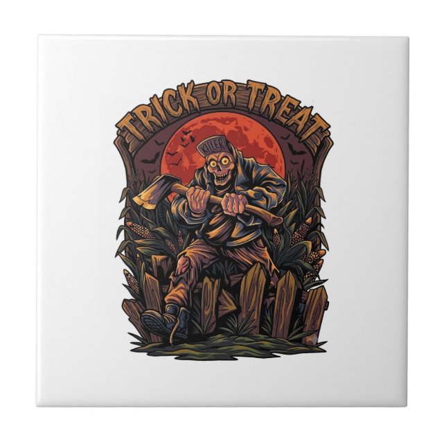 Trick Or Treat Halloween Killer Skeleton Axe Red M Tile (Front)