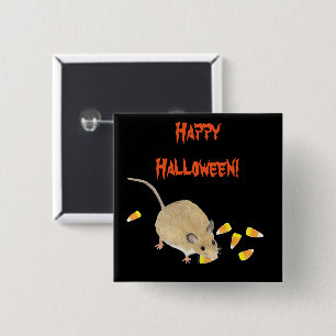 Trick or Treat Halloween Mouse with Candy Corns 15 Cm Square Badge