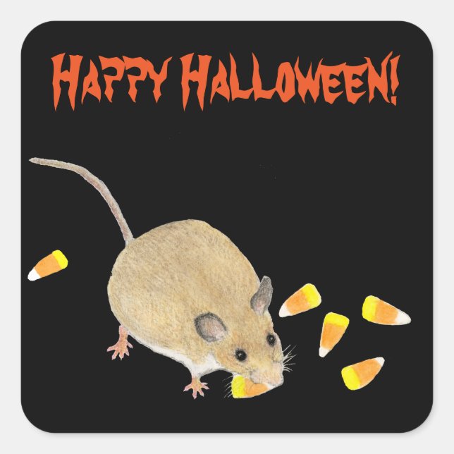 Trick or Treat Halloween Mouse with Candy Corns Square Sticker (Front)