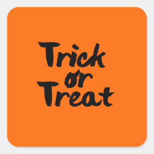 Trick or Treat Halloween Orange Black Brush Stroke Square Sticker