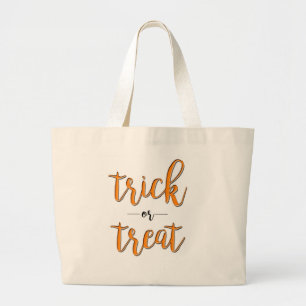 trick or treat halloween orange black simple large tote bag