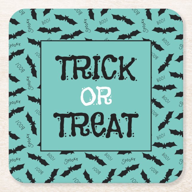 Trick or Treat Halloween Party Bats Square Paper Coaster (Front)
