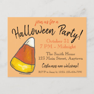 Trick or Treat Halloween Party Candy Corn Candies Invitation Postcard