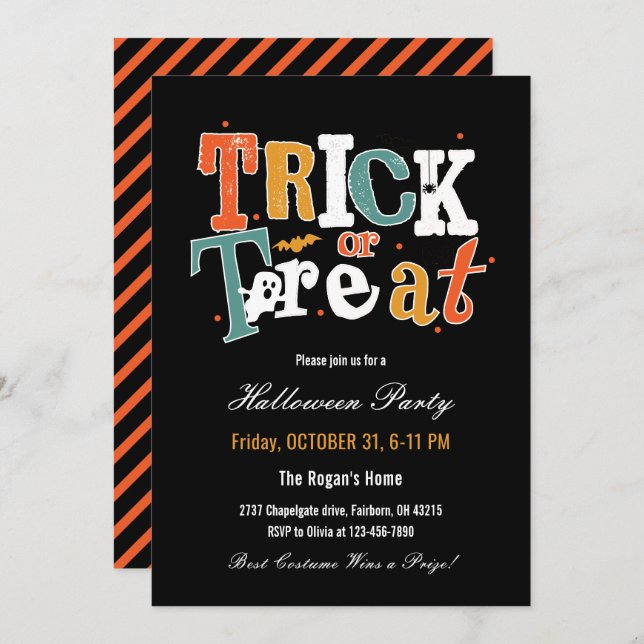 Trick or Treat Halloween Party  Invitation (Front/Back)