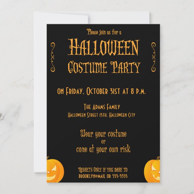 Trick Or Treat Halloween Party Invitations Pumpkin (Front)