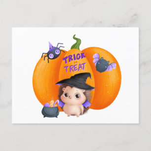 Trick or Treat Halloween Pumpkin and Hedgehog Postcard