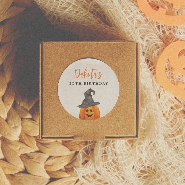 Trick or Treat Halloween Pumpkin Birthday Favour Classic Round Sticker (Creator Uploaded)