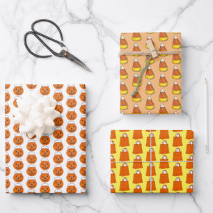 Trick or Treat Halloween Pumpkin Candy Corn Wrapping Paper Sheet