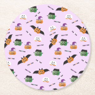 Trick Or Treat Halloween Pumpkin Pattern Purple Round Paper Coaster