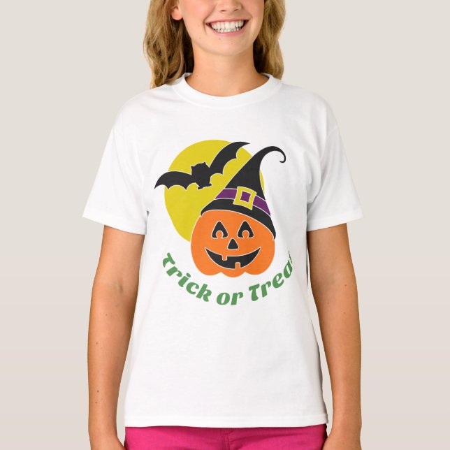 Trick or Treat Halloween Pumpkin Personalised T-Shirt (Front)
