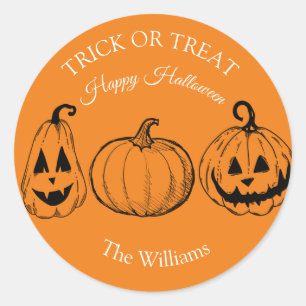 Trick or Treat Halloween Pumpkin Scary Cute Classic Round Sticker